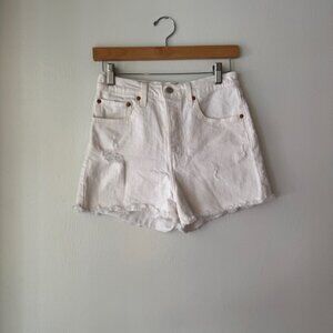 Levi‘s White Denim Distressed High Rise Ribcage Women's Shorts Size 27